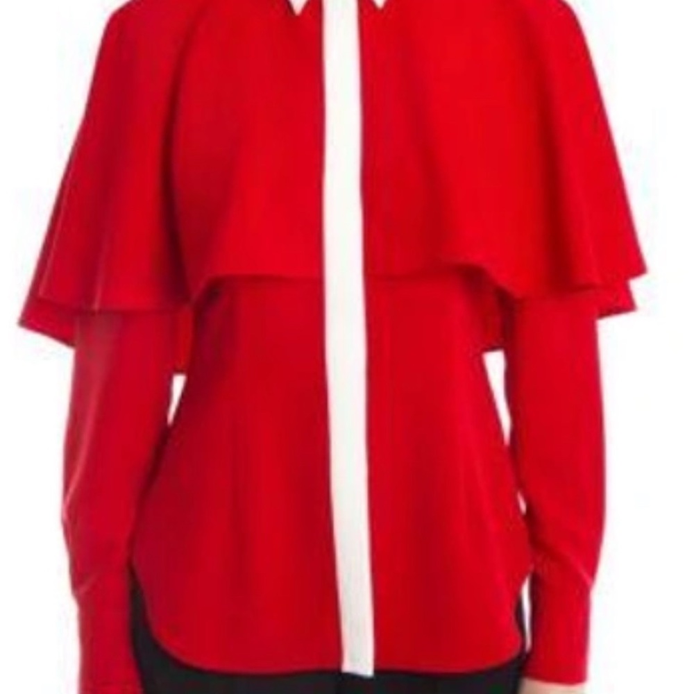 Sara Battaglia Red Ruffled Long Sleeve Blouse